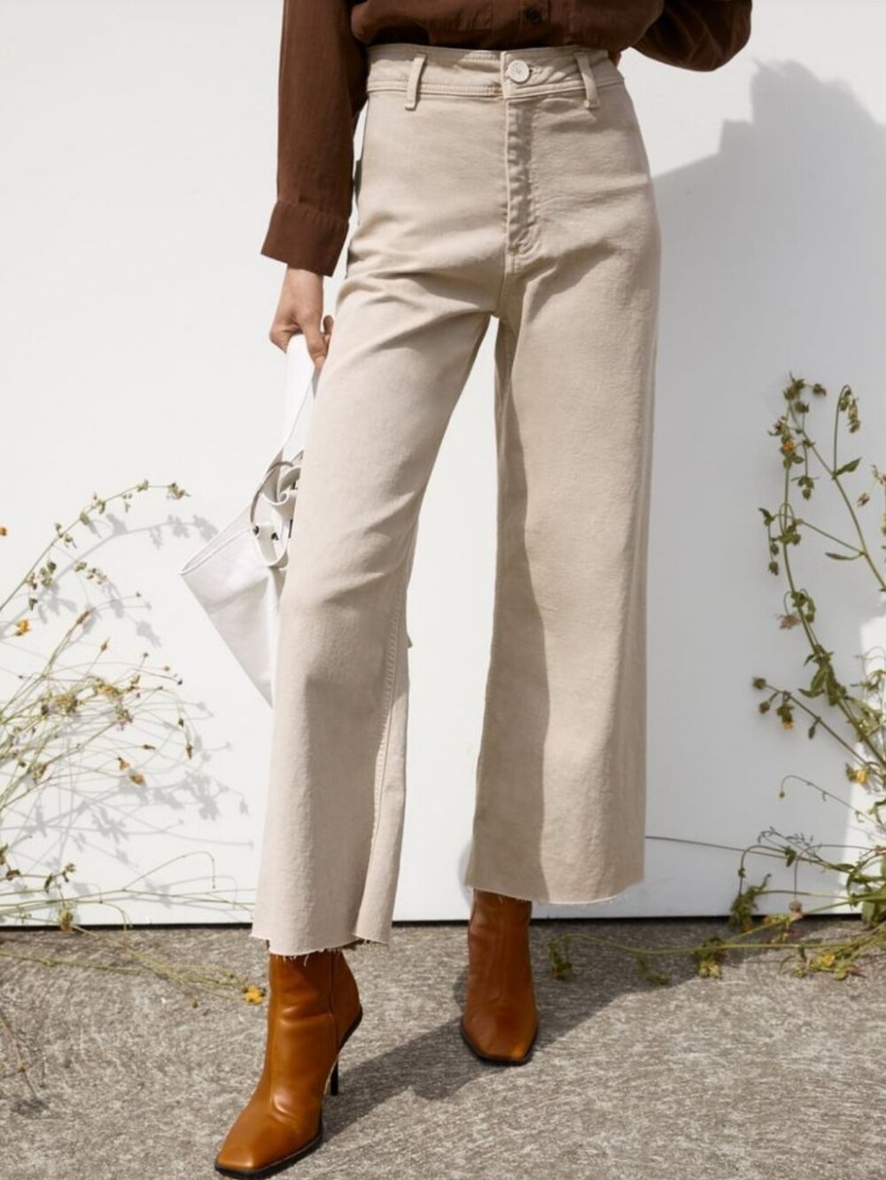 Zara The Marine Straight Wide-Leg High Rise Jeans in Khaki Size 2